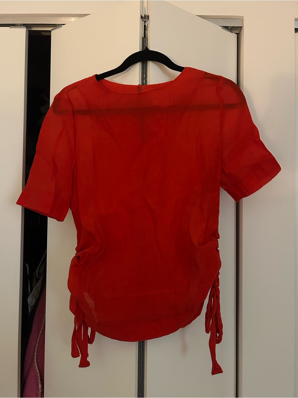 H&M Red Short-Sleeve Tie-Side Blouse